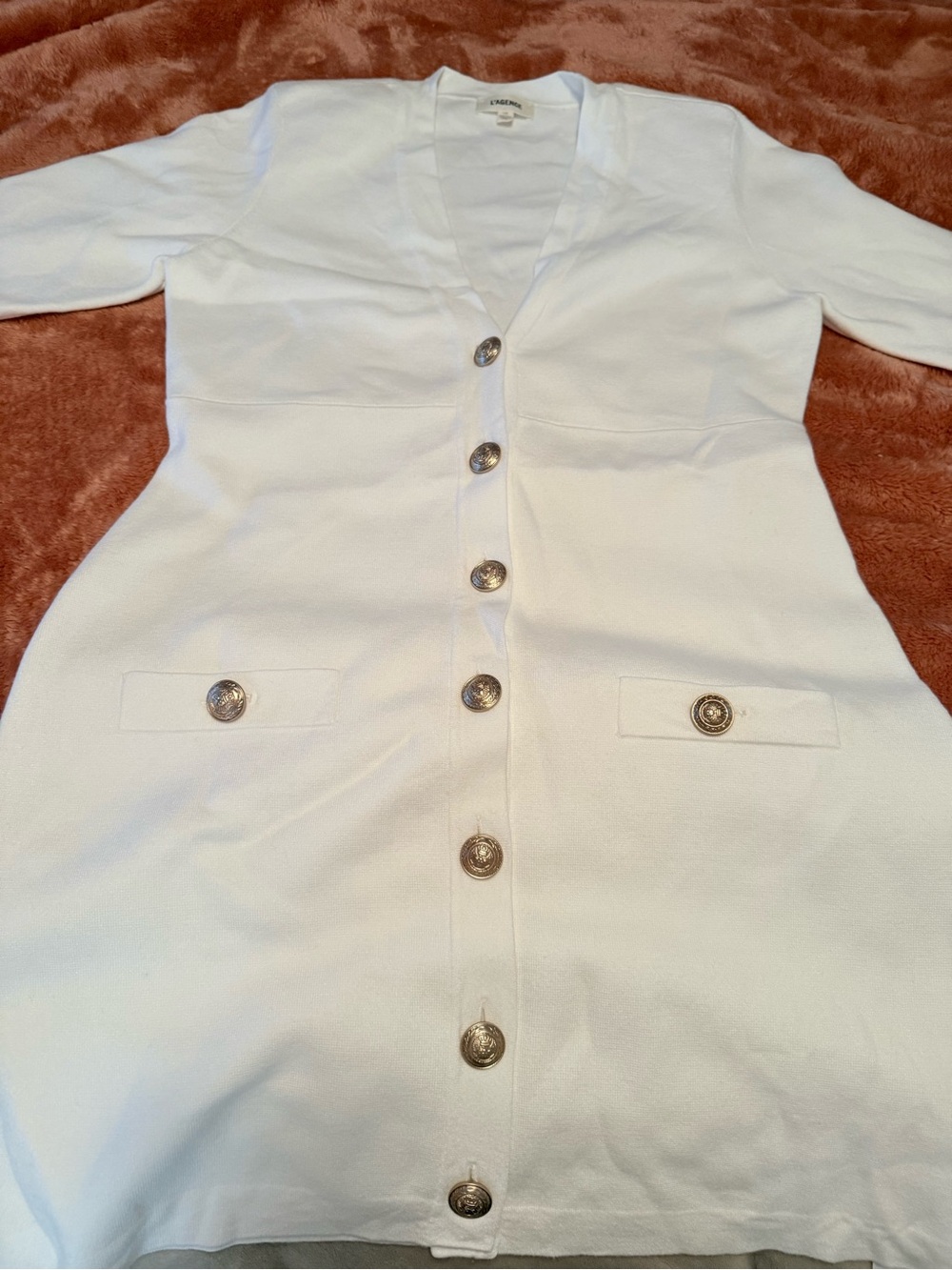 L'AGENCE White Knit Top with Ribbed Neck